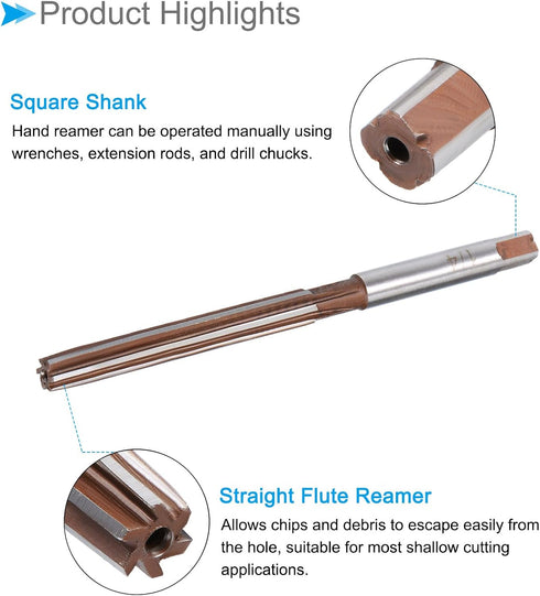 Hand Reamer, 1/4" Cutting Dia. 6 Flutes, High Speed Steel Milling Cutter Tool - / Applications: for Aluminum Plastic Wood Copper...
