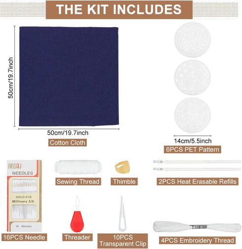 WEBEEDY DIY Sashiko Embroidery Kit Stitching Sashiko Placemat with Traditional Japanese Sashiko Pattern Template Fabric Flower Table Mats Needlewo...