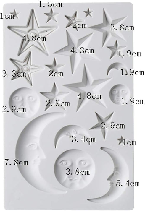Moon Stars Sun Face Silicone Fondant Mold Chocolate Candy Gumpaste Sugarcraft Tool Cake Decorating Tools Epoxy Resin DIY Polymer Clay Silicone Mol...