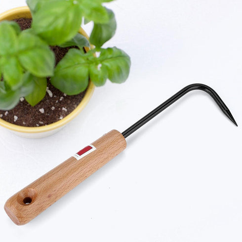 Bonsai Root Hook, 22cm Manganese Steel Single Claw Gardening Hook Root Pick Rake Bonsai Tool Handle Weeder with Comfortable Wooden Handle for Outd...