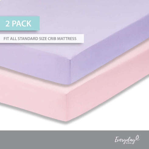 Everyday Kids 2-Pack Fitted Crib Sheets, 100% Soft Breathable Microfiber Baby Sheet, Fits Standard Size Mattress 28in x 52in, Lavender, Pink Nurse...