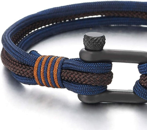 COOLSTEELANDBEYOND Men Women Steel Screw Anchor Shackle Nautical Sailor Rope Wristband Wrap Bracelet...