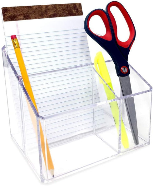 Isaac Jacobs Clear Acrylic 3-Compartment Organizer, Remote Holder & Multi-Functional Makeup, Brush, Pen & Pencil Storage Solution, for The Home, B...