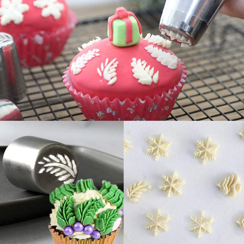 4 PCS Christmas Pastry Icing Piping Nozzles,Special Stainless Steel Russian Piping Tips Set,Cake Decorating Tools(1 Christmas Tree,2 Snowflake,1 L...