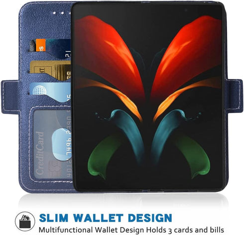 Compatible with Samsung Galaxy Z Fold 2 5G 2020 Wallet Case Wrist Strap Lanyard Leather Flip Card Holder Cell Accessories Phone Cover for Gaxaly Z...