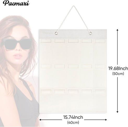 PACMAXI Sunglasses Storage Organizer, Wall Pocket Mounted by Sunglasses, Hanging Eyeglasses Storage Holder, Eyewear Display. (Ivory white, 15 Slot...