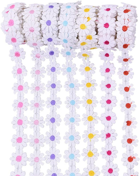 15 Yards 1inch Daisy Lace Trim Flower Applique Lace Ribbon for Gift Wrapping DIY Sewing Craft Wedding Dress Hair Accessories Jewelry Making Dreamc...