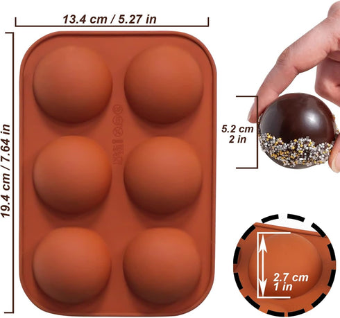 6 Holes Medium Semi Sphere Silicone Molds, 2 Packs Half Sphere Silicone Baking Molds for Making Chocolate, Cake, Jelly, Dome Mousse...