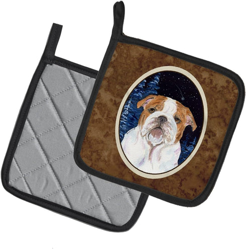 Caroline's Treasures SS8447PTHD Starry Night English Bulldog Pair of Pot Holders Kitchen Heat Resistant Pot Holders Sets Oven Hot Pads for Cooking...
