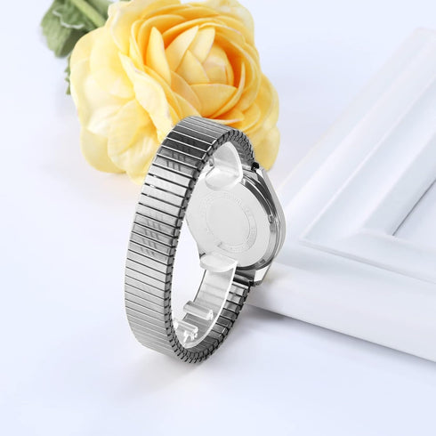 JewelryWe Mens Big Dial Easy Reader Quartz Watch, Gold/Silver Tone Elastic Band Wristwatch for Valentine’s Day...