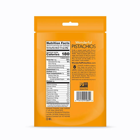 Wonderful Pistachios No Shells, Honey Roasted Nuts, 5.5 Ounce Resealable Bag, Protein Snacks, Gluten Free, Healthy Sweet Snacks...
