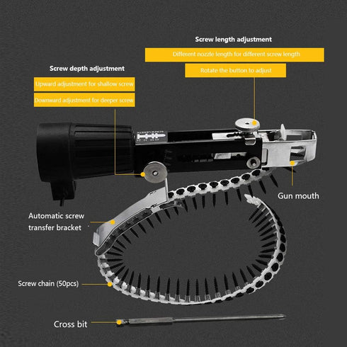 Screw Drill Chain Adapter for Power Drill Gun Chuck Range Automatic Screw Spike Chain Nail Gun Adapter Automatic Chain Nail Gun Kit for Electric D...