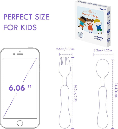 Lehoo Castle Toddler Fork and Spoon, 6pcs Toddler Utensils Kids Silverware, Safety Stainless Steel Toddler Fork Spoon Set, Children Flatware Set, ...