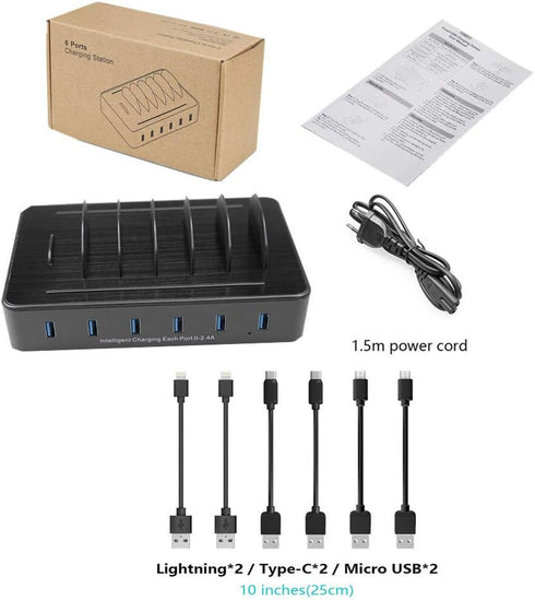 Charging Station for Multiple Devices,50W 6 USB Ports Family Charger Compatible with Apple iPhone iPad and Android Phone and Tablet...