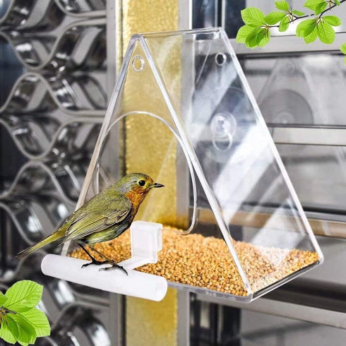 Hanging Bird Feeder, Clear Acrylic Window Birdfeeder with Chains, Squirrel Proof Decorate Triangle Outdoors Wild Bird Feeders for Finch, Warblers,...