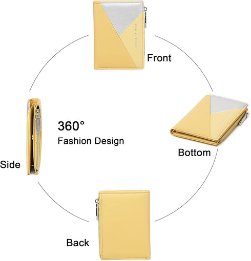 Small Wallets For Women Leather Bifold Slim Zipper Wallet Ladies Credit Card Holder Coin Purse Mini Wallet With ID Window(Yellow)...