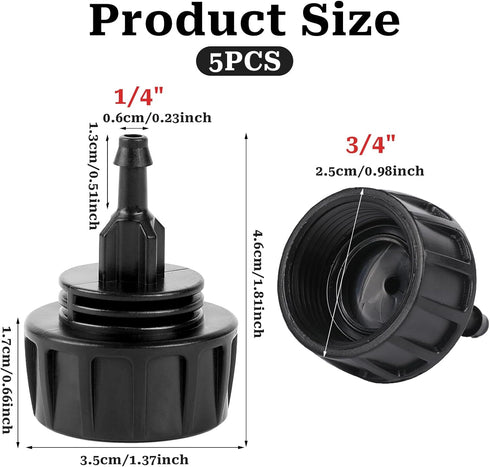 5 Pack 1/4 Inch Drip Irrigation Tubing to Faucet/Garden Hose Adapter Drip Irrigation Hose Connectors 3/4" Garden Hose to 1/4" Drip Tubing Drip Sys...