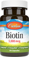 Carlson - Biotin, 5000 mcg, Healthy Hair, Strong Nails & Energy Production, 50 Capsules...