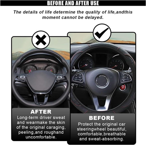 Car Steering Wheel Cover, 15 Inch Carbon Fiber Leather Elastic Steering Wheel Protector, Anti-Slip, Breathable & Soft Car Interior Accessories Uni...
