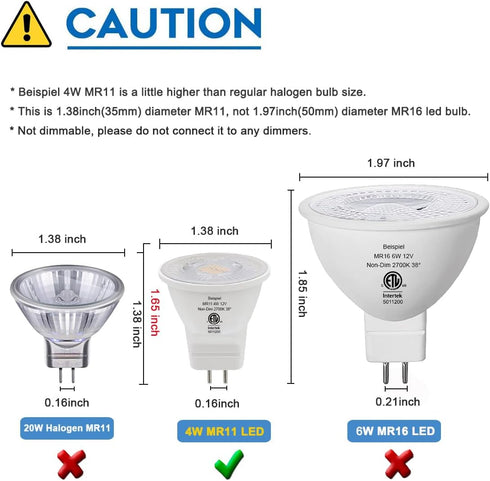 Beispiel MR11 Gu4.0 Bi-pin LED Light Bulb 4W 12VAC/DC Warm White 2700K for Outdoor Landscape Lighting Recessed Track Lights, Pack of 4...