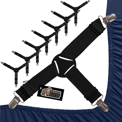 Gorilla Grip Bed Sheet Straps, Adjustable Elastic Fasteners with Metal Clips, Keep in Place Fitted Bedding Holder, Easy Install Suspenders Mattres...