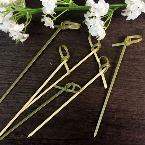 Gmark Bamboo Knot Skewers 6" 200 ct, Bamboo Knot Picks, Twisted Ends Bamboo Picks Cocktail Picks GM1030...