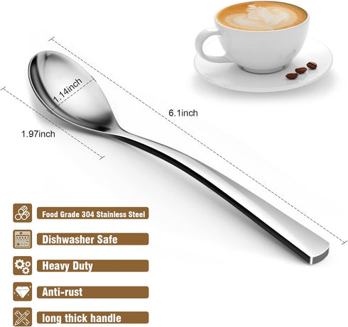 Coffee Spoons,8-Piece GLAMFIELDS 6.15" Teaspoons with a Long Handle, Demitasse Espresso Spoons Set Food Grade Stainless Steel Small Serving Spoons...