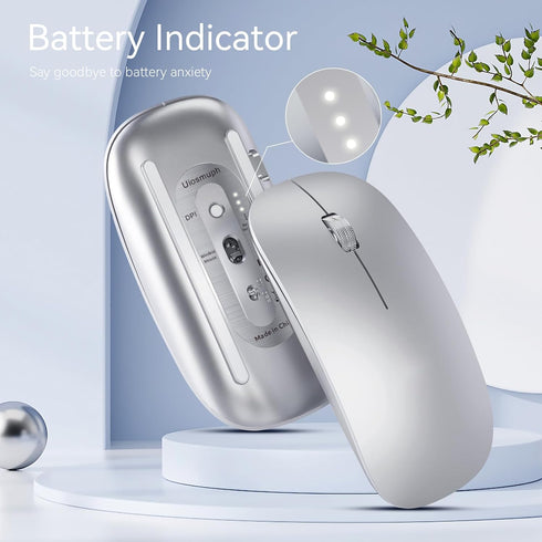 Uiosmuph G11 Wireless Mouse, USB C Rechargeable Computer Mouse, Slim Silent Mice 2.4GHz Optical with USB Nano Receiver and Type C Receiver for Lap...