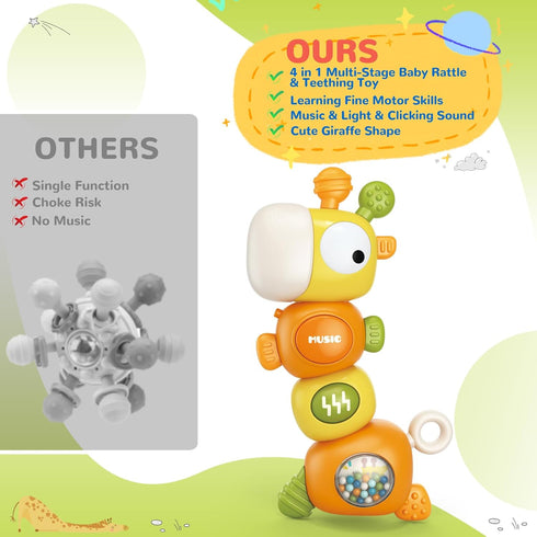 Baby Montessori Sensory Teething Toys for 3-6 6-12 Months, Food Grade Baby Teether, Newborn Infant Rattle Toys, Baby Shower Gifts, Learning Educat...