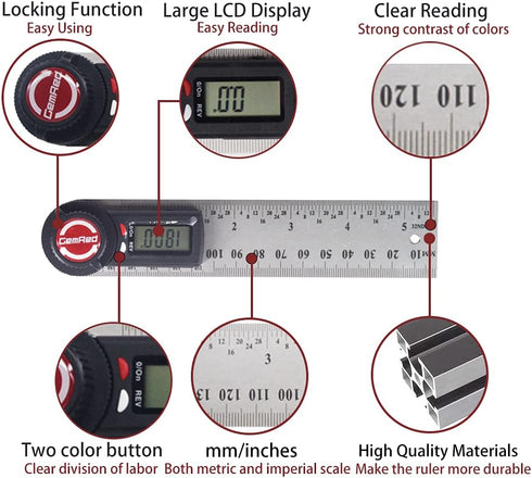 GemRed Digital Angle Finder Tool, 2 in 1 Angle Gauge, Stainless Steel 7inch/200mm Digital Protractor for Woodworking/Carpenter/Construction/DIY To...