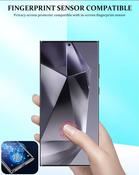 Compatible for Samsung Galaxy S24 Ultra Privacy Screen Protector Tempered Glass with Camera Lens Protector, Support Fingerprint ID Anti-Spy Temper...