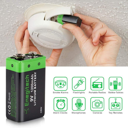 9V Lithium Battery, 9 Volt Lithium Battery 1200mAh for Smoke Detector, Fire Alarm, Keyless Entry Door Lock, Multimeter, Metal Detector Non-Recharg...