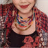ABJFJE Womens Multi Layer Crystal Resin Choker Necklace and Drop Earring Set Fashion Multi Colored Beads Statement Clavicle Collar Bib Necklace Ea...