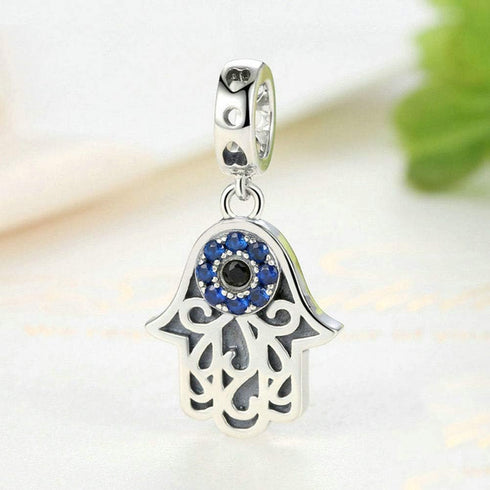 925 Sterling Silver Hamsa Charm Hand Charm Evil Eye Charm Birthday Charm Anniversary Charm for Pandora Charms Bracelet (Silver)...