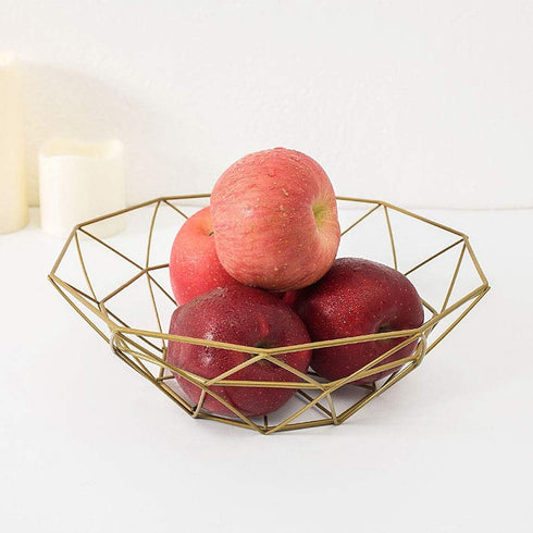 Geometric Metal Wire Fruit Bowl, Iron Arts Fruit Storage Baskets for Kitchen Counter (Gold, Normal)...