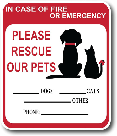 in Case of Fire Or Emergency Please Rescue Our Pets 5 Inch Front Door Window Alarm Alert Animal Pet Dog Cat Kitten Bird Rabbit Rescue House Home R...