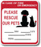 in Case of Fire Or Emergency Please Rescue Our Pets 5 Inch Front Door Window Alarm Alert Animal Pet Dog Cat Kitten Bird Rabbit Rescue House Home R...