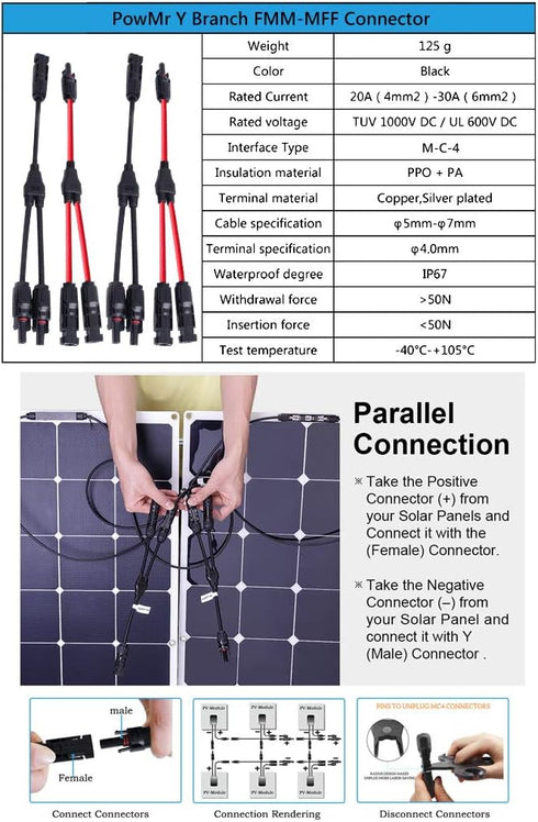 PowMr 2 Pairs/4PCS Y Branch Connectors - Y Connectors, in Pair MMF+FFM for Parallel Connection...