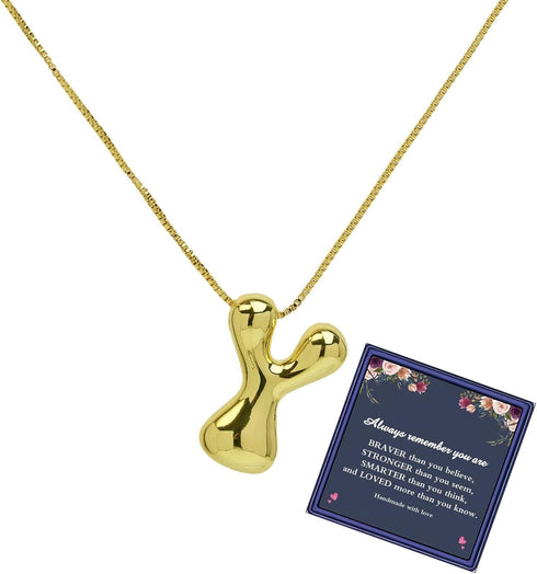Bubble Letter Necklace For Women, Dainty Balloon Initial Necklaces 14k Gold Plated Chain Pendant Alphabet Necklaces Charm Simple Gift Jewelry...