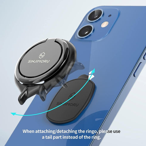 Sinjimoru Detachable Metal Phone Ring Holder Finger Kickstand, 360 Degree Rotation Available Phone Holder for Hand & Phone Grip Stand for iPhone &...