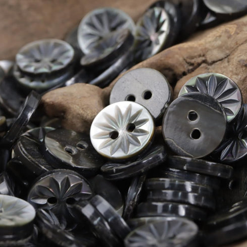 10 Pieces Genuine Black Mother of Pearl Buttons with Flower Pattern for Shirts Dresses Polo DIY Craft (Diameter 11.5MM)...