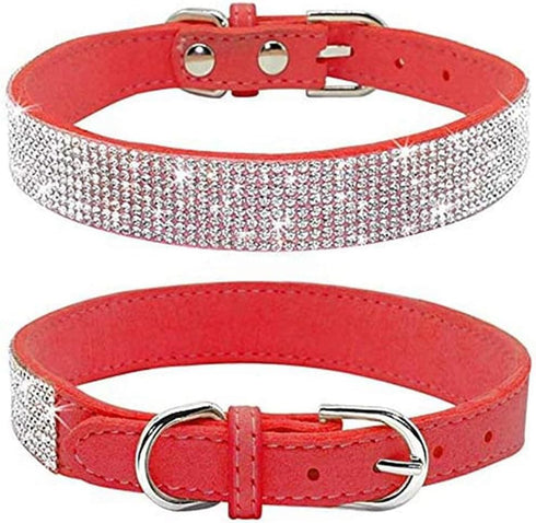 Rhinestone Dog Collar with Full Dazzling Crystals, Soft Suede Leather Collar Dog Cat Puppy Gift Girl, Cute Collar Studded Sparkling Diamonds for S...
