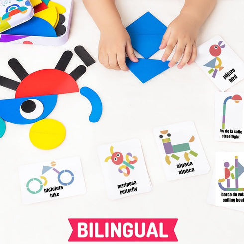 Spanish Sight Words Jigsaw Puzzle for Kids | Bilingual Learning Toy | Educational Stacking and Sorting Game Geometric Pattern Blocks Tangram Puzzl...