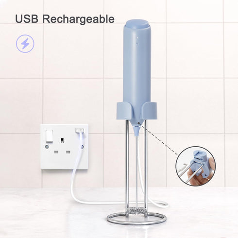 Powerful Electric Milk Frother Set, Rechargeable Drink Blender with Stand/Base, Foam Maker Mixer, Handheld Milk Frother for Coffee, Cappuccino, La...