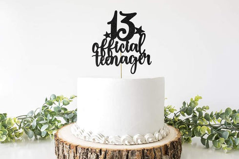 Teens Happy 13th Birthday Cake Topper, Boys Girls Teenager 13th Birthday Party Decorations, Thirteen Years Old Birthday Party Decor, Black Glitter...