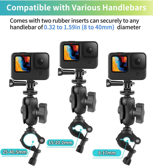 Handlebar Bike Motorcycle Pole Mount Clamp Mount, 360°Rotation Ski Pole Tube Bar Mount Compatible with DJI Osmo Action Insta360 and Other Action C...