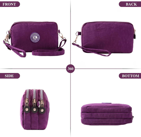 Women's Nylon Cell Phone Purse Small Crossbody Shoulder Bag 3 Layer Wristlet Wallet Zipper Clutch Purse...
