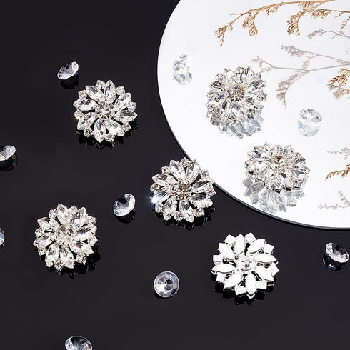 FINGERINSPIRE 6PCS 26.5MM Flower Brass Rhinestone Shank Buttons Crystal Silver Color Sew On Buttons with 1-Hole and Flat Back, Fashion Claw Rhines...