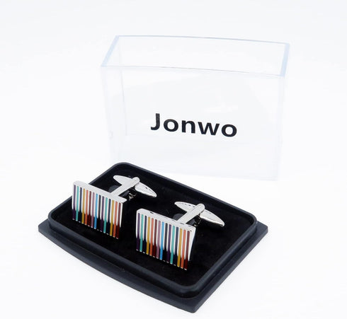 Rainbow Stripes Cufflinks for Men Rectangle Pair Men Cuff Links Classic Men Tuxedo Shirt Cufflink For Business Wedding Daily Shirts...