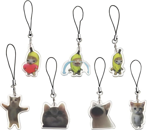7 Pieces Cat Phone Charm Keychain Y2k Cute Kawaii Phone Charms Strap Aesthetic...